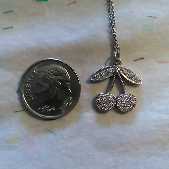 LIZZIE SCHECK WHITE GOLD PAVE DIAMONDS CHERRY NECKLACE - Picture 4 of 6